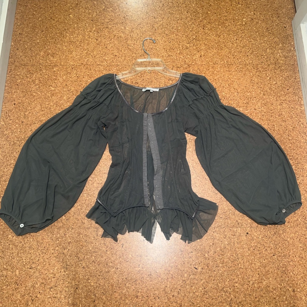 Sheer Black Puff Sleeve Peplum Blouse